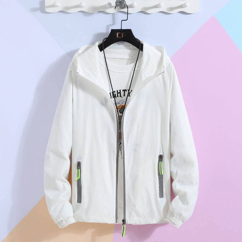White sun protection windbreaker jacket for men - lightweight windproof breathable design