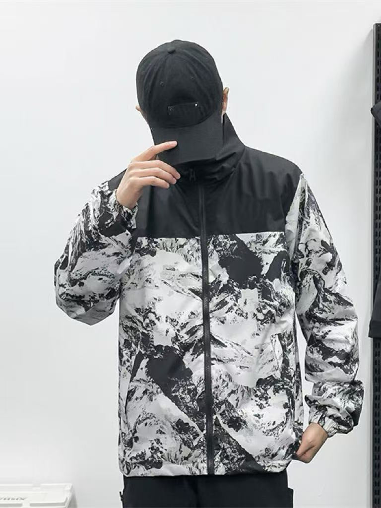 Men’s Color-Block Stand-Collar Windproof Cardigan Jacket