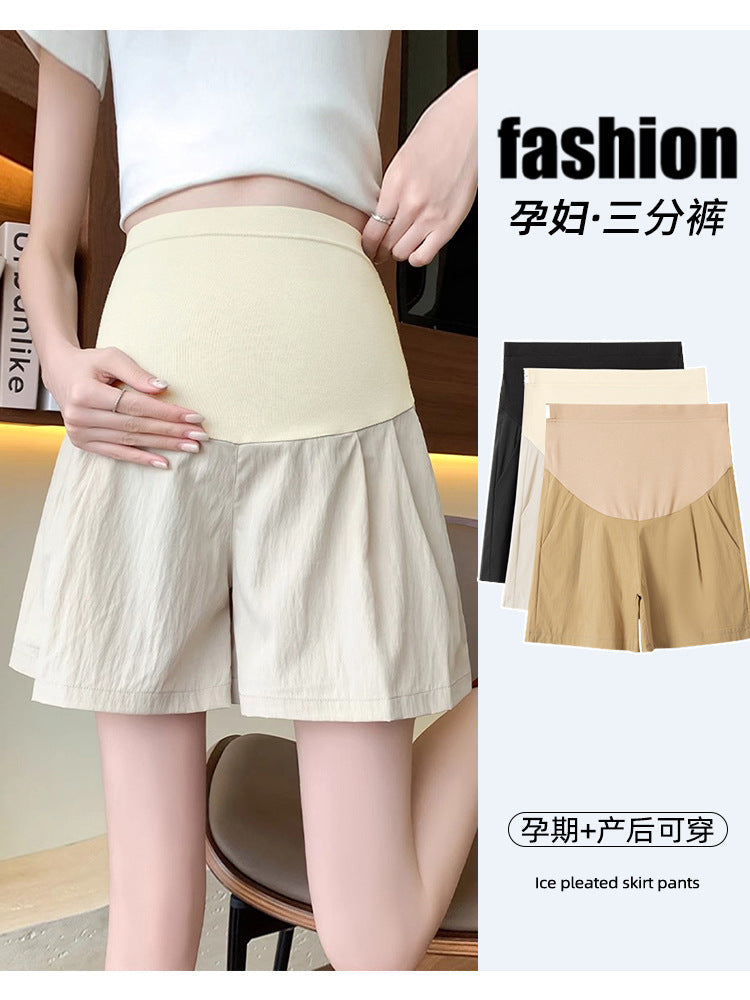 Yamamoto Inspired Ice Silk Maternity Wide-Leg Shorts