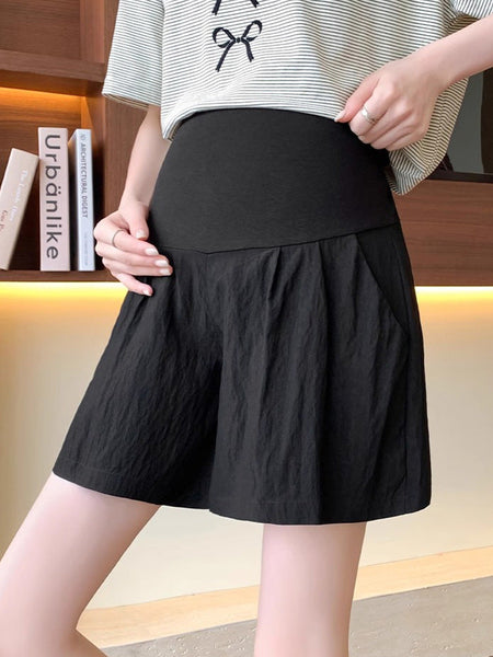 Black yamamoto inspired ice silk maternity wide-leg shorts