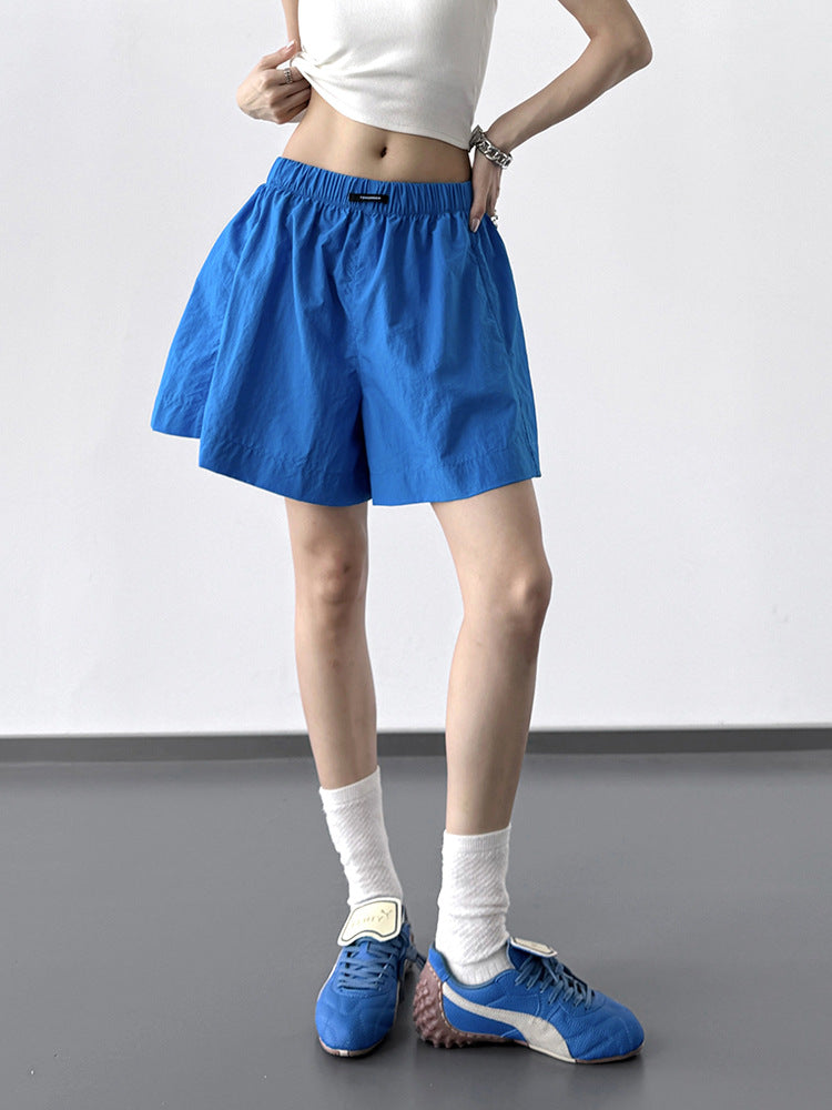 High-Waisted A-Line Quick-Dry Shorts in Azure Blue