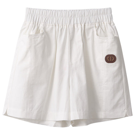 White high-waisted straight-leg cotton five-point shorts