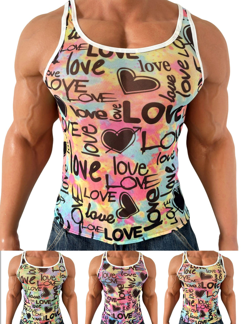 Men’s Athletic Muscle Vest with Refined Lettering in Obsidian
