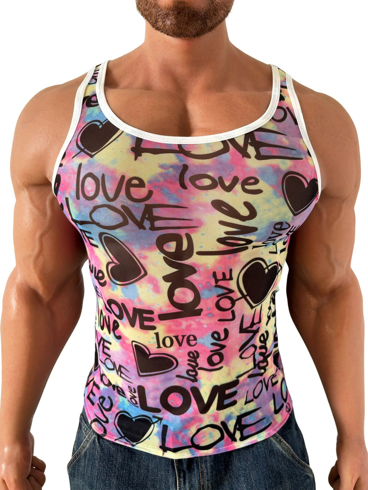 Men’s Athletic Muscle Vest with Refined Lettering in Obsidian