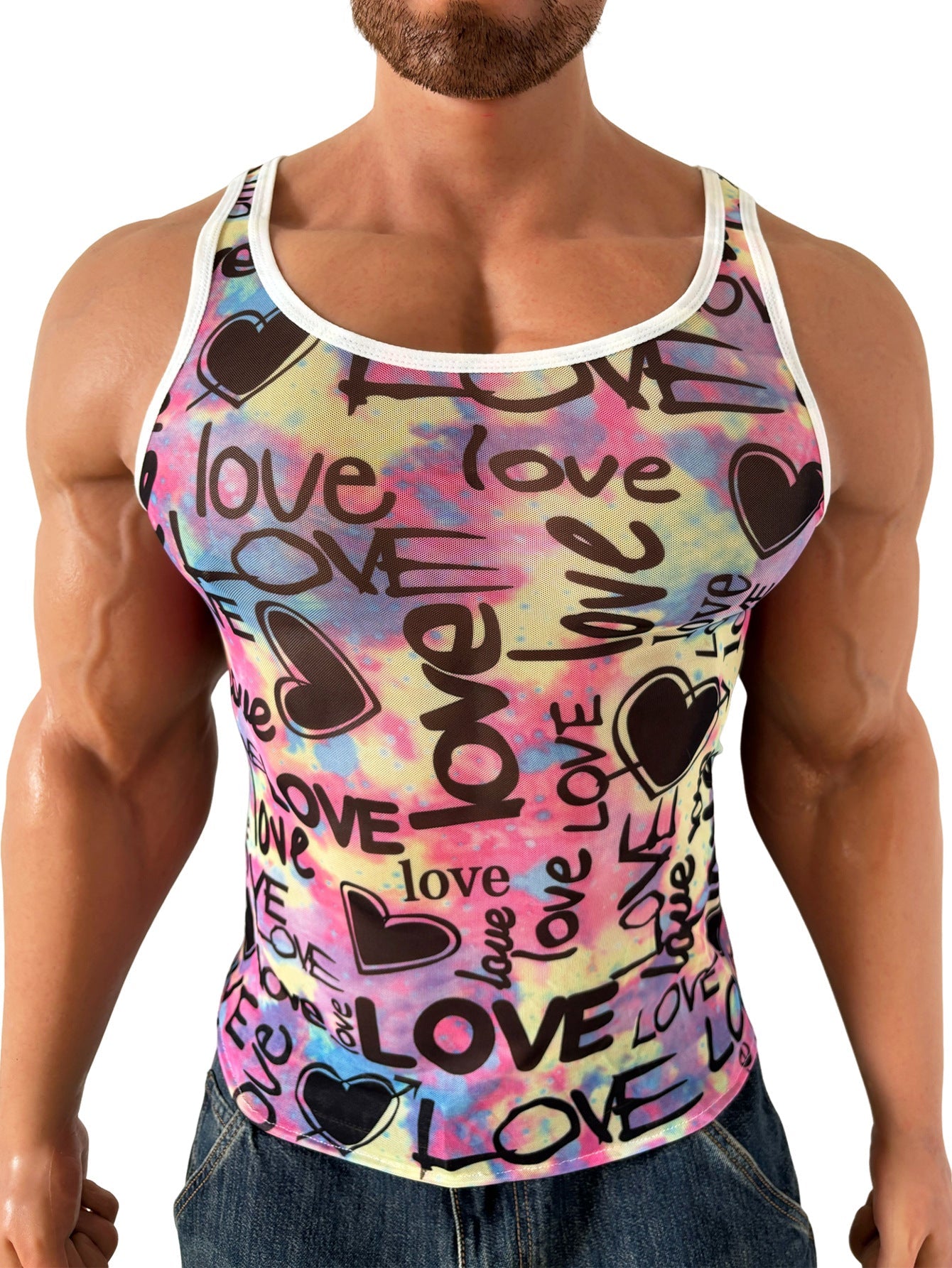 Men’s Athletic Muscle Vest with Refined Lettering in Obsidian