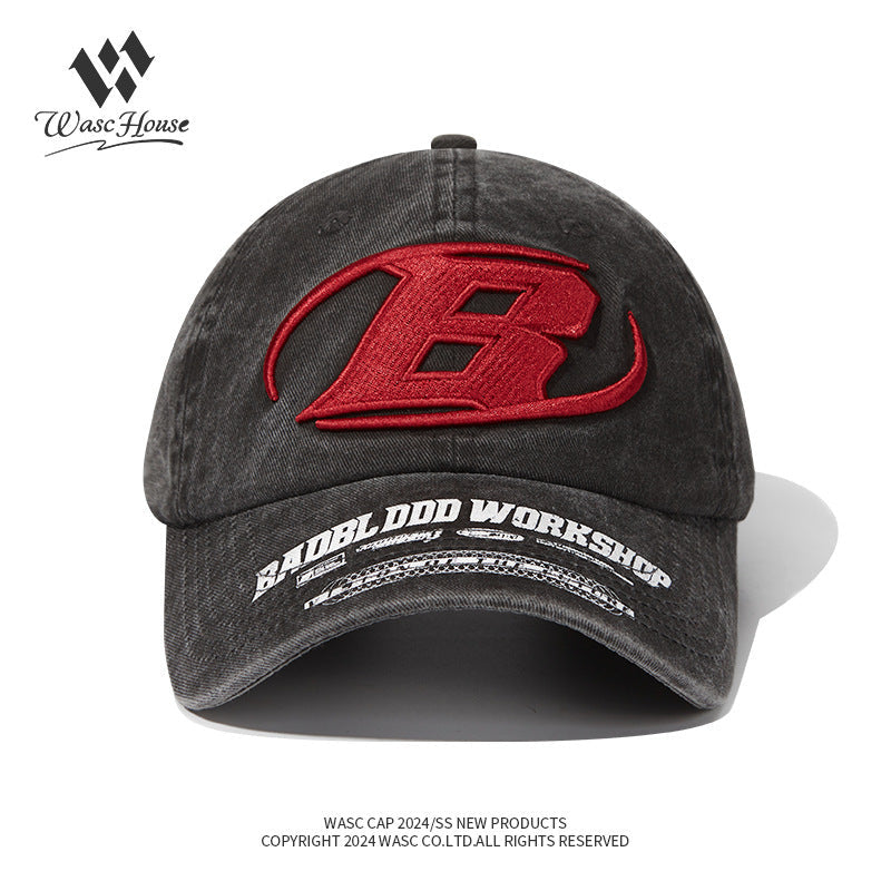 American Retro Washed Letter Cap - Vintage Printed Logo Baseball