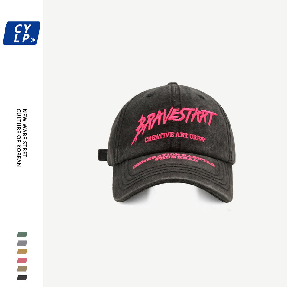 Korean Street Fashion Washed Letter Cap - Unisex Face-Slimming