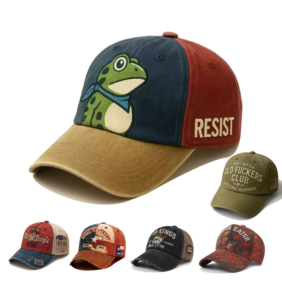 Vintage Washed Cotton Frog Motif Baseball Cap