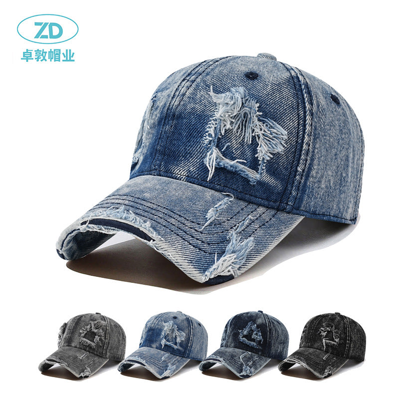Coated Distressed Denim Vintage Baseball Cap