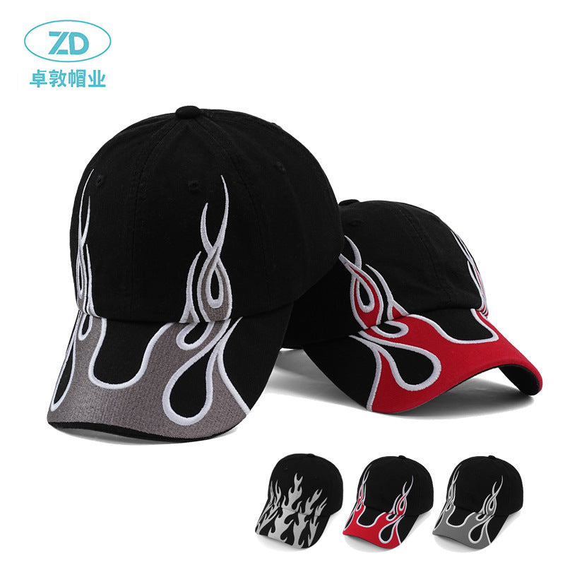 Embroidered Flame Cotton Baseball Cap