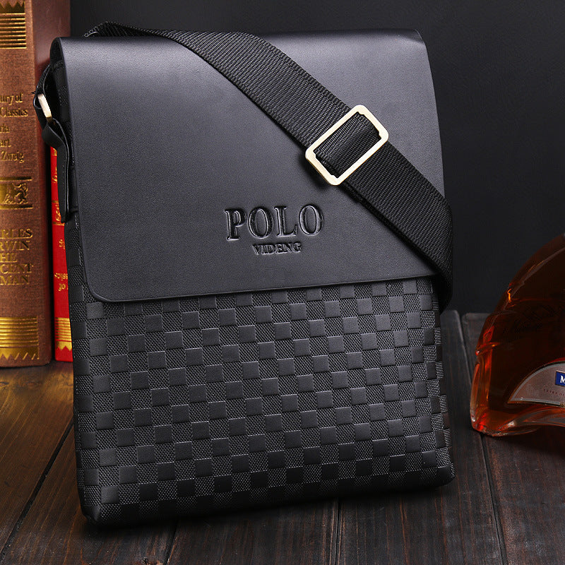 Men’s Checkerboard PU Leather Crossbody Shoulder Bag