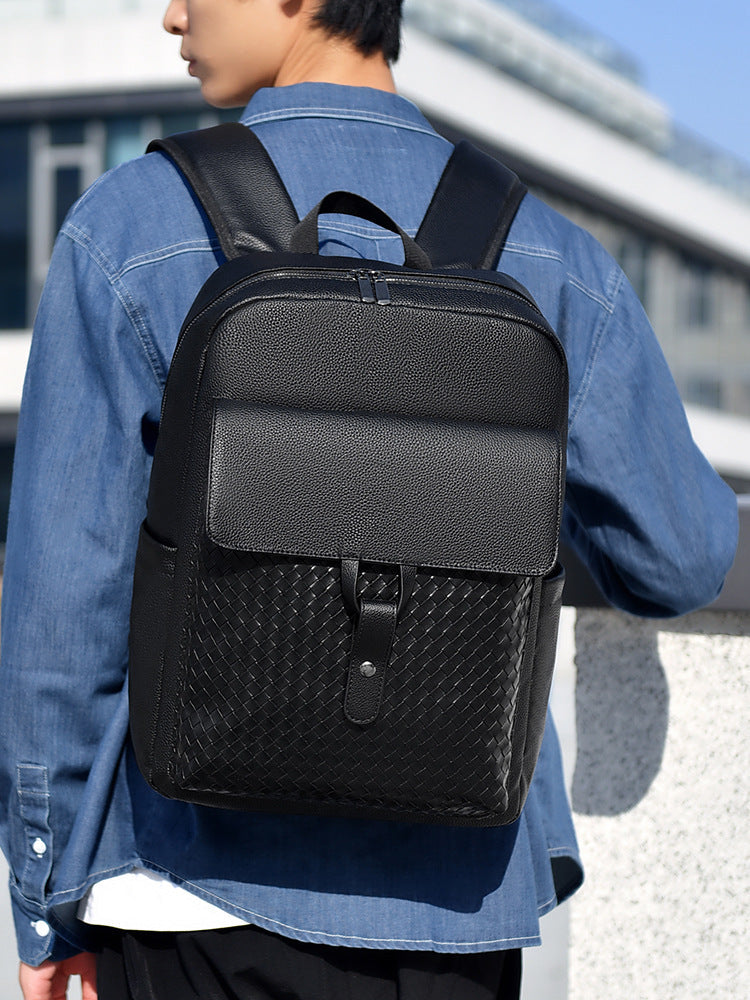Men's Woven Texture Large Capacity Business Travel Backpack