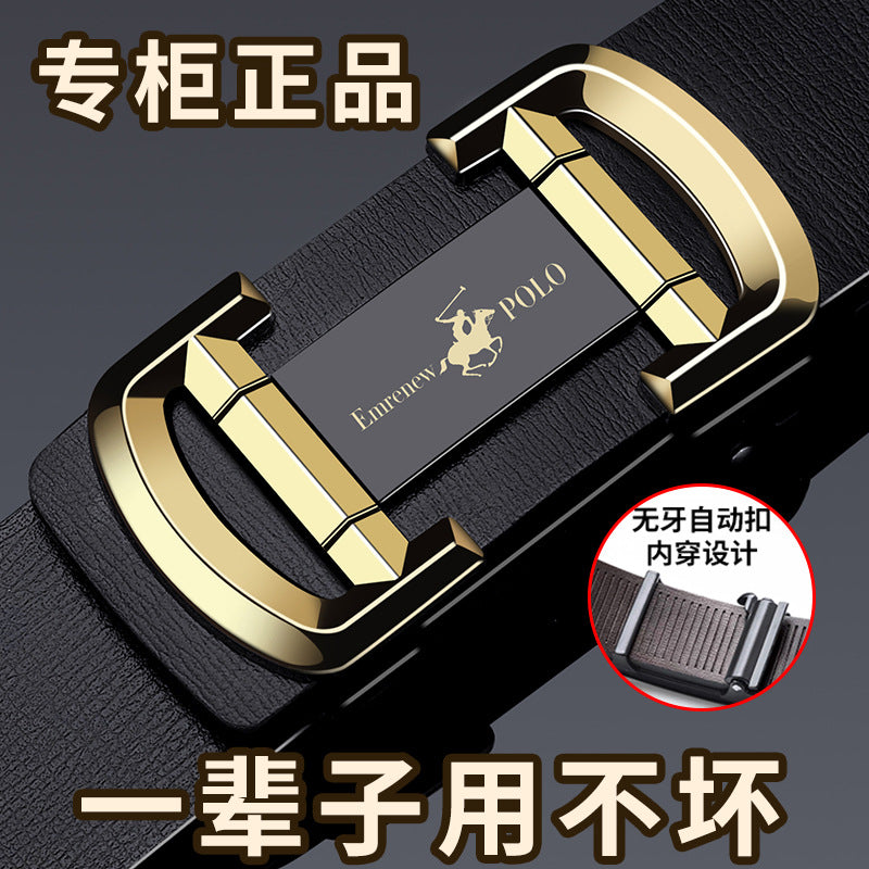 Ample Paul Men’s Pure Cowhide Leather Belt with Automatic Buckle