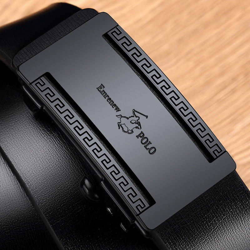 Aprilobo Men’s Leather Belt with Toothless Automatic Buckle