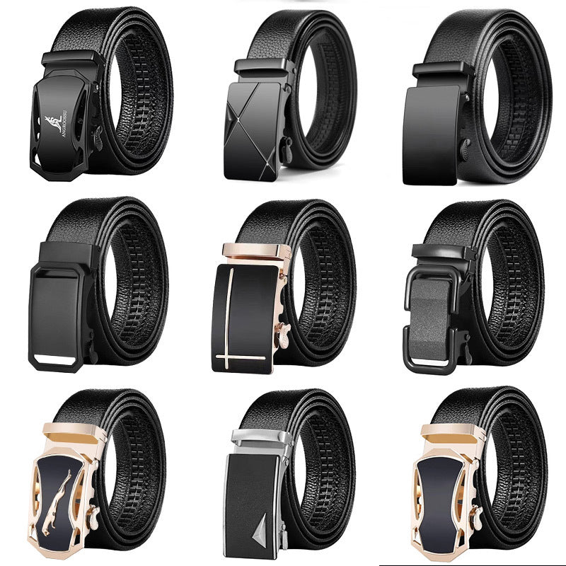 Men’s High-End Textured Belt with Polished Automatic Buckle