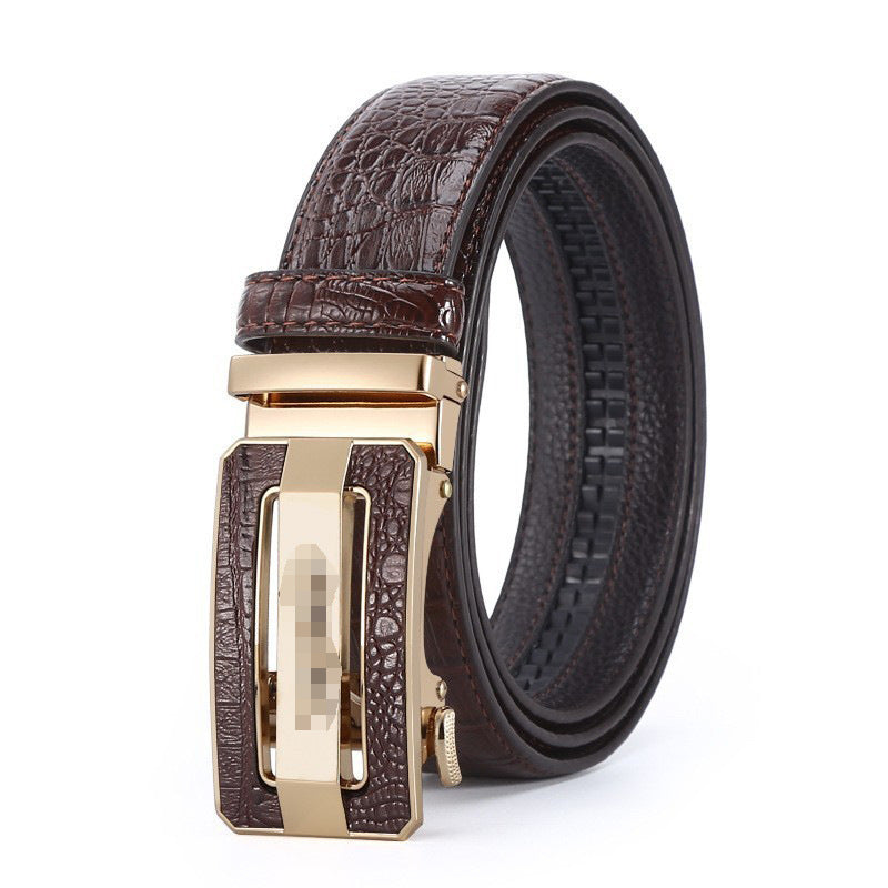 Men’s Crocodile Pattern Cowhide Belt with Automatic Buckle