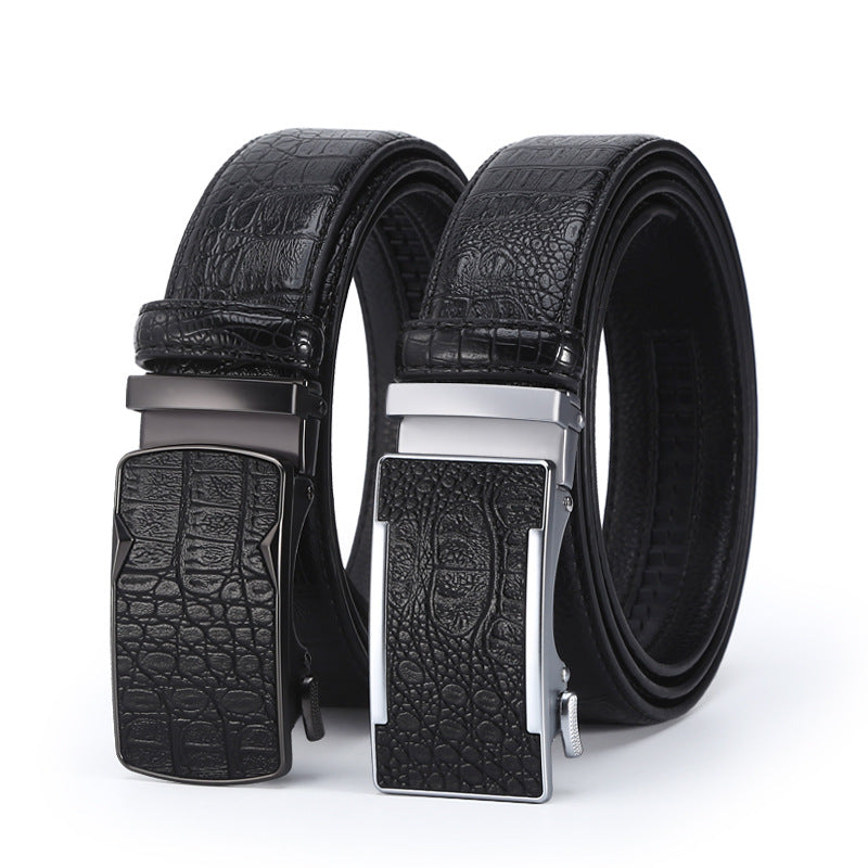 Men’s Crocodile Pattern Cowhide Belt with Automatic Buckle