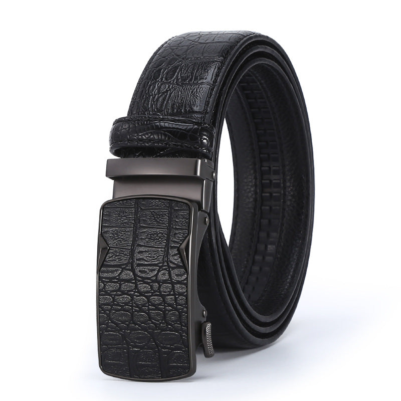 Men’s Crocodile Pattern Cowhide Belt with Automatic Buckle