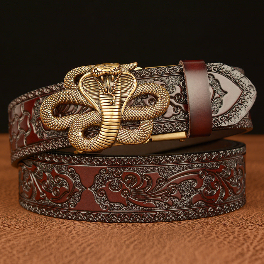 Men’s Cobra Automatic Buckle Cowhide Belt with Personalized