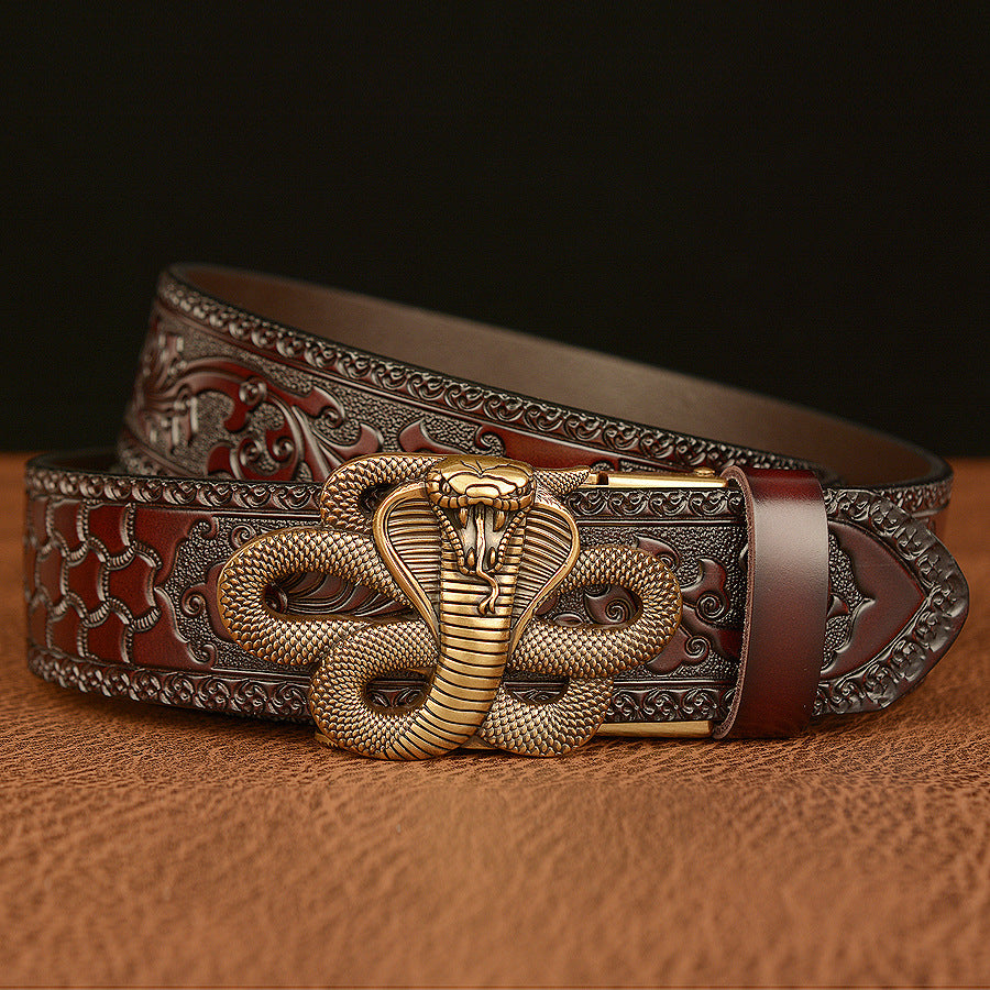 Men’s Cobra Automatic Buckle Cowhide Belt with Personalized