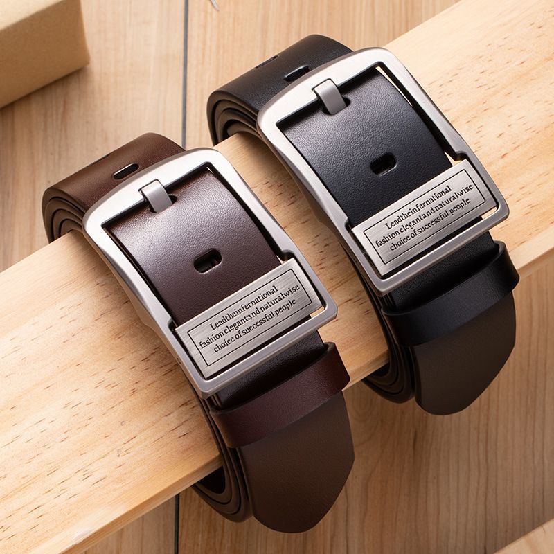 Men’s Classic Leather Belt with Polished Retro Pin Buckle