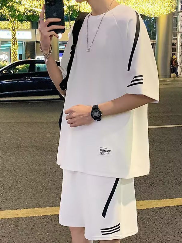 Men’s Ice Silk Breathable T-Shirt and Casual Shorts Set