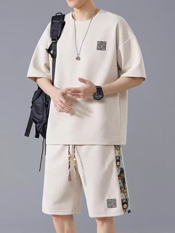 Longsha Men's Ice Silk Short-Sleeve Loungewear Suit – flat lay