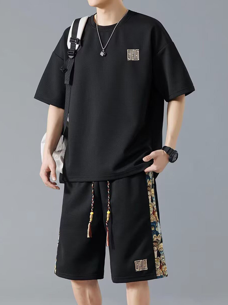 Men’s Ice Silk Breathable Short-Sleeved T-Shirt and Shorts Set
