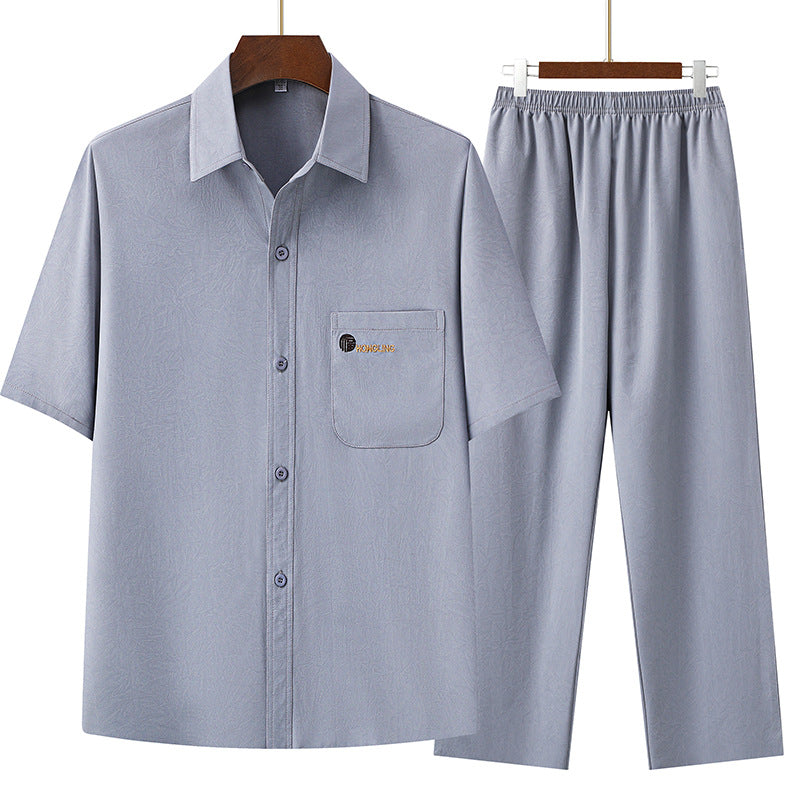 Men’s Summer Lapel Shirt and Relaxed Shorts Two-Piece Set