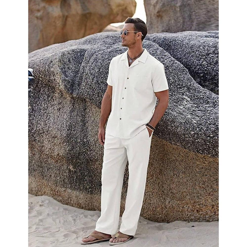 Men’s American Retro Short-Sleeved Shirt and Trousers Set