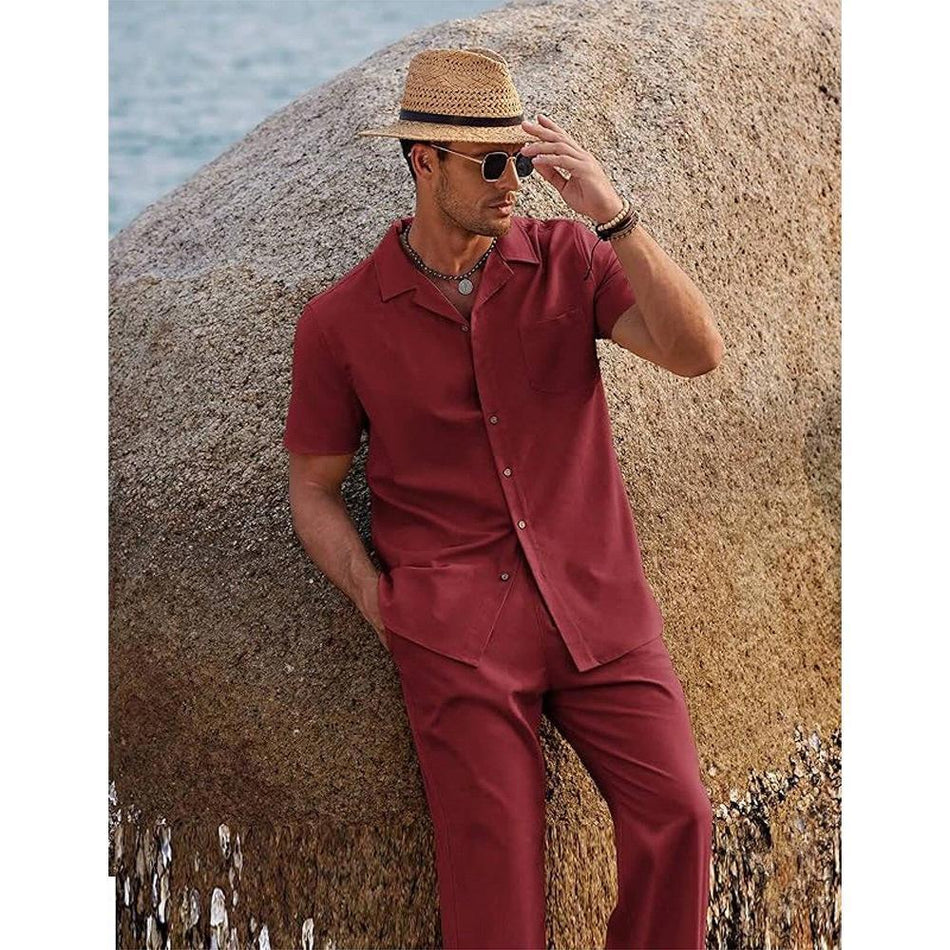Men’s American Retro Short-Sleeved Shirt and Trousers Set