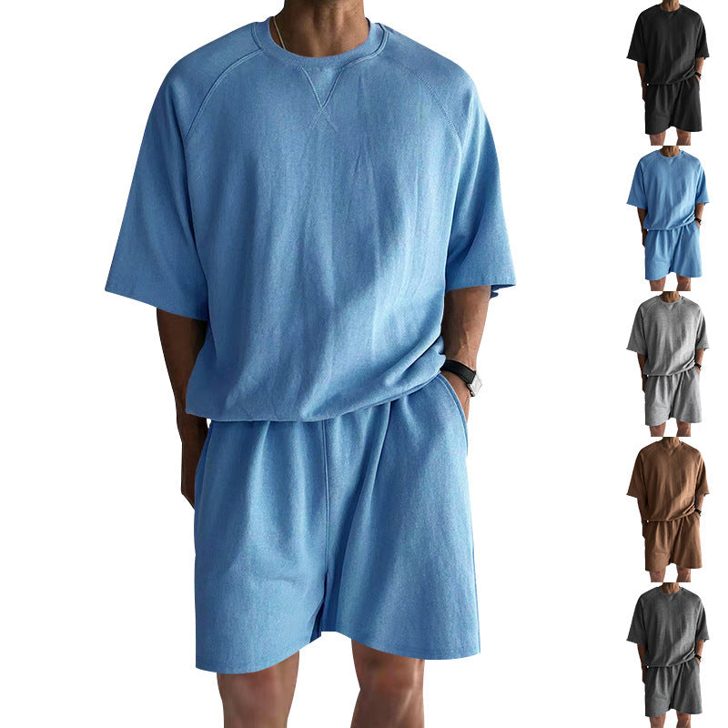 Men’s Premium Terry Cloth Summer Set: Crewneck Top and Shorts