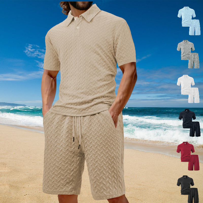 Men’s Jacquard Knit Summer Set: Short Sleeve Top and Shorts