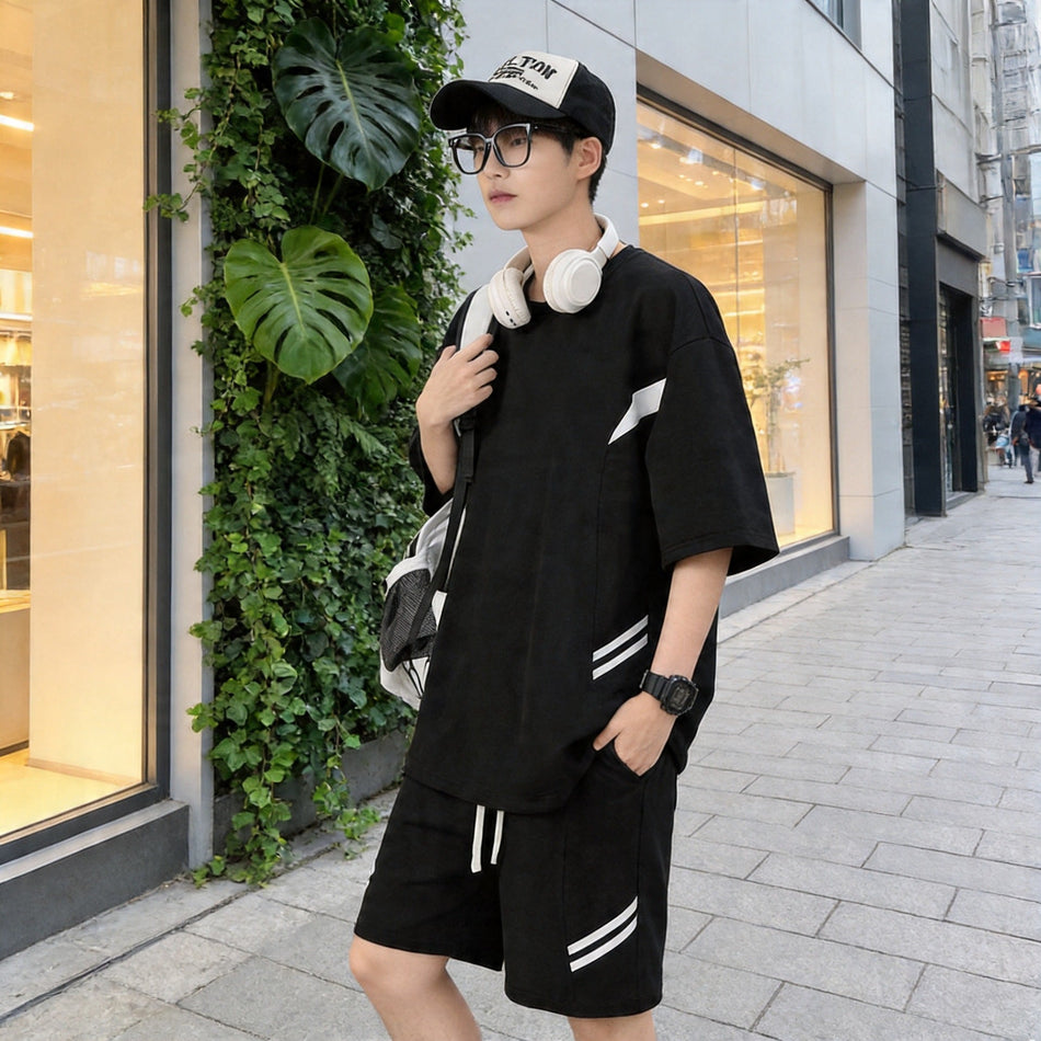 Men’s Relaxed Summer Sportswear Set: Short Sleeve Top and Shorts