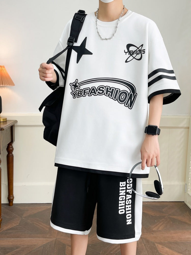 Men's Relaxed Summer Sportswear Set: Short Sleeve Top and Shorts