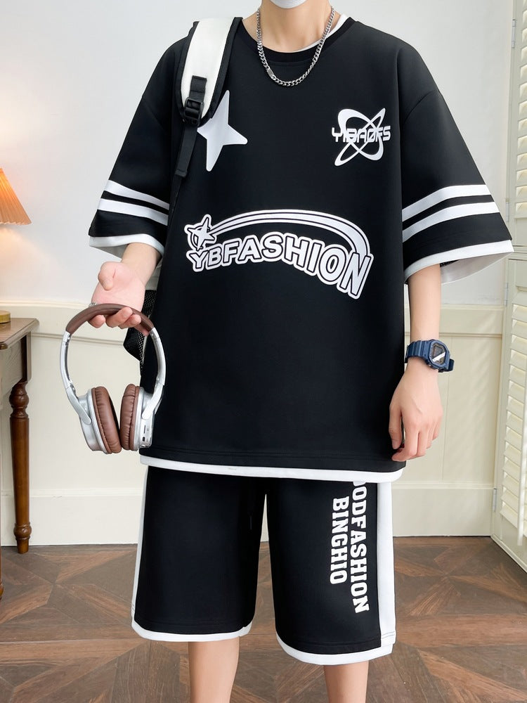 Men's Relaxed Summer Sportswear Set: Short Sleeve Top and Shorts