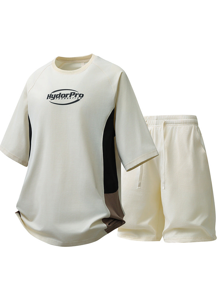 Men's Retro Color-Block Summer Set: Short Sleeve Top and Shorts