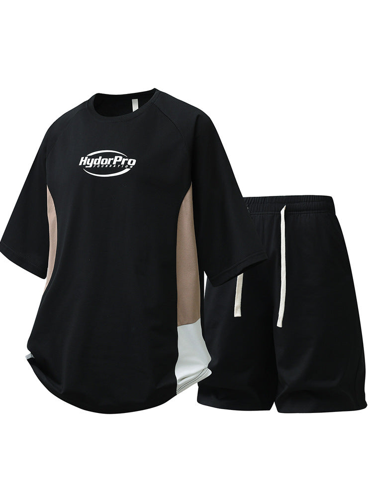 Men's Retro Color-Block Summer Set: Short Sleeve Top and Shorts