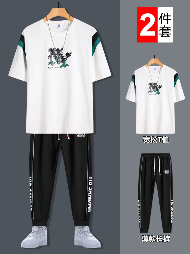 Men's Summer Leisure Set: Short Sleeve Top and Long Pants