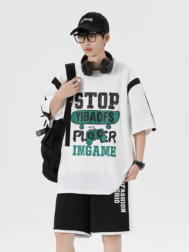 Men's Drop Shoulder Summer Set: Half-Sleeve Top and Shorts