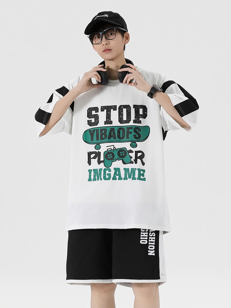 Men's Drop Shoulder Summer Set: Half-Sleeve Top and Shorts