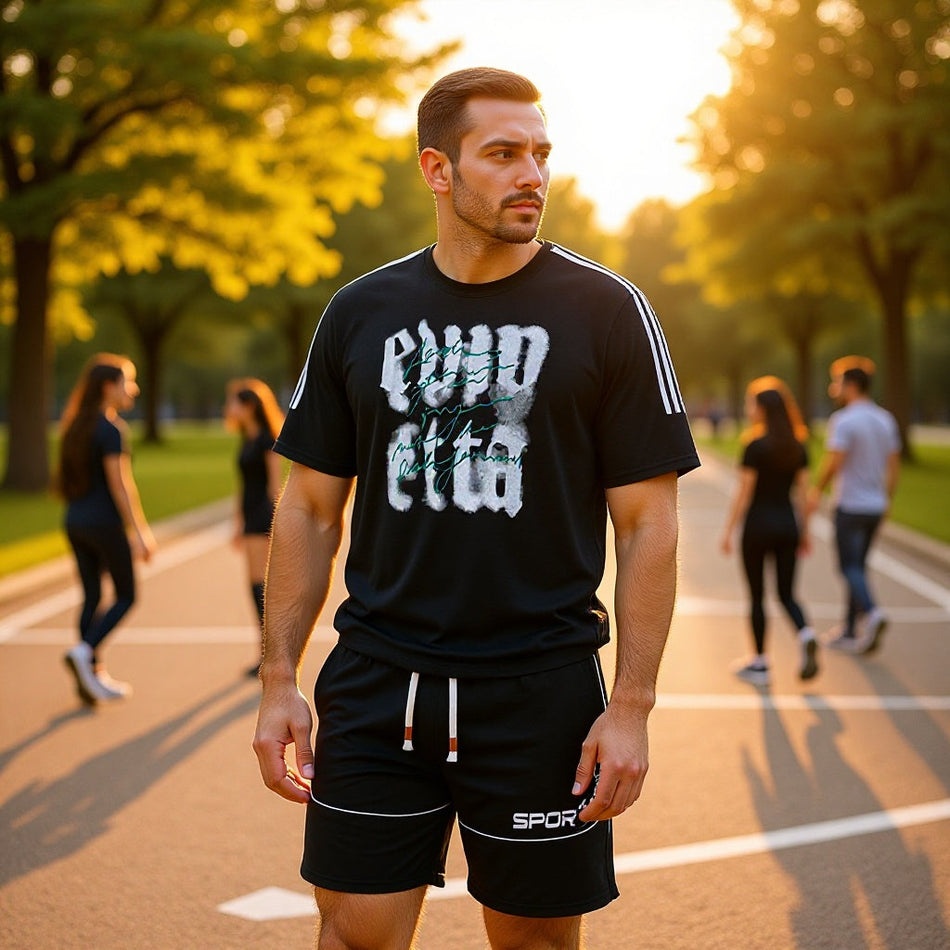 Men's Youth Graphic Summer Set: Loose Printed Tee and Shorts