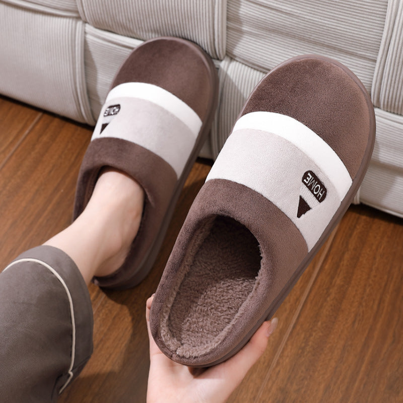 Plush Cotton Home Slippers with Non-Slip Thick Soles