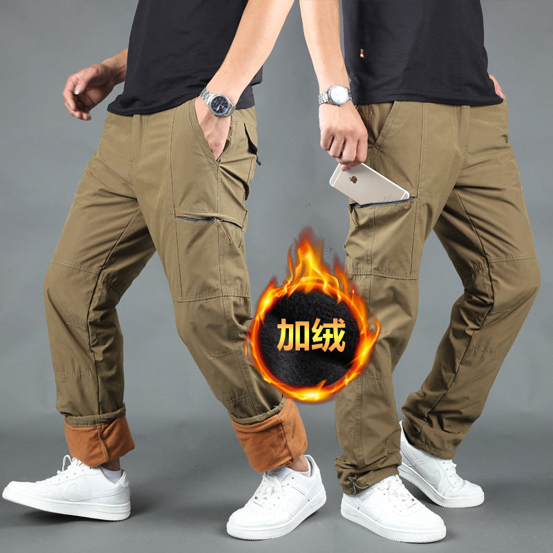 Men’s Thickened Fleece-Lined Waterproof Winter Cargo Pants