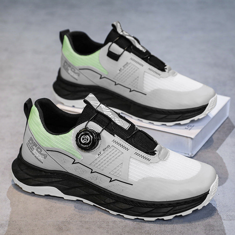 Men’s Breathable Mesh Thick Sole Sport Sneakers with Knob Lacing