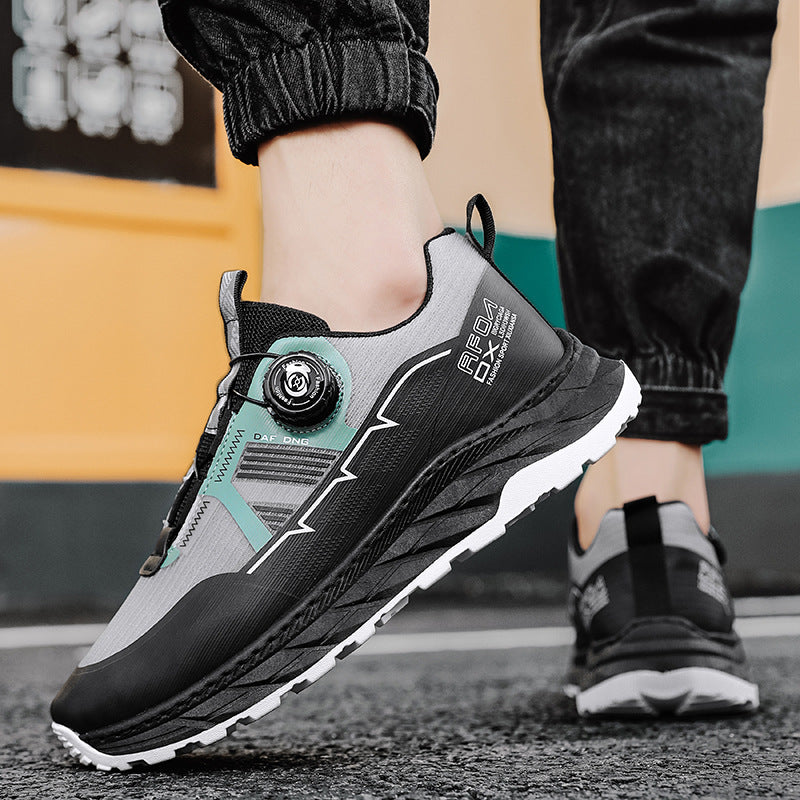 Men’s Breathable Mesh Thick Sole Sport Sneakers with Knob Lacing
