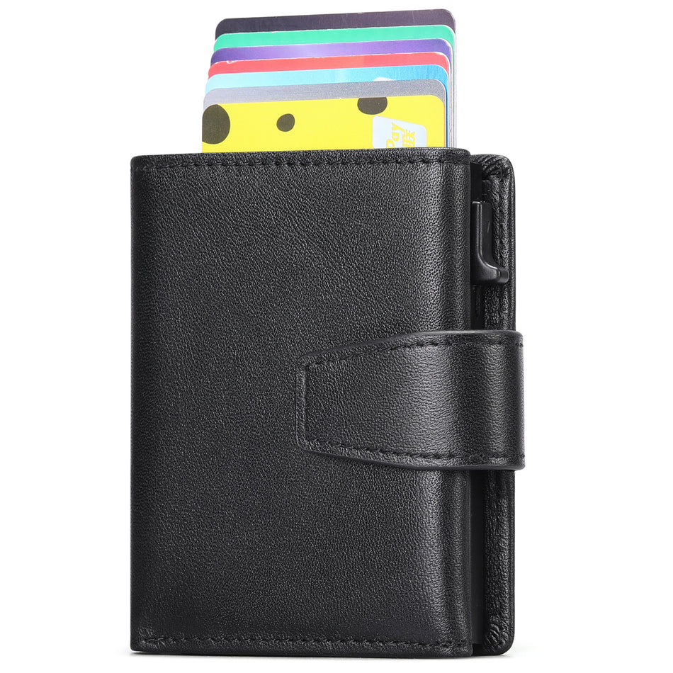 Men’s First Layer Cowhide Wallet with Automatic Card System