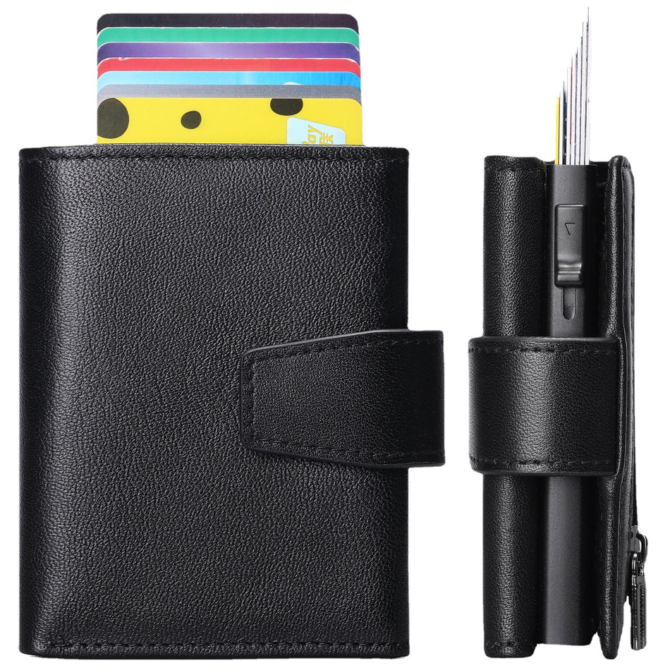 Men’s First Layer Cowhide Wallet with Automatic Card System