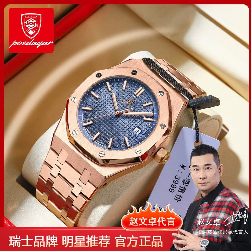 Men’s Swiss-Designed Waterproof Luminous Quartz Watch