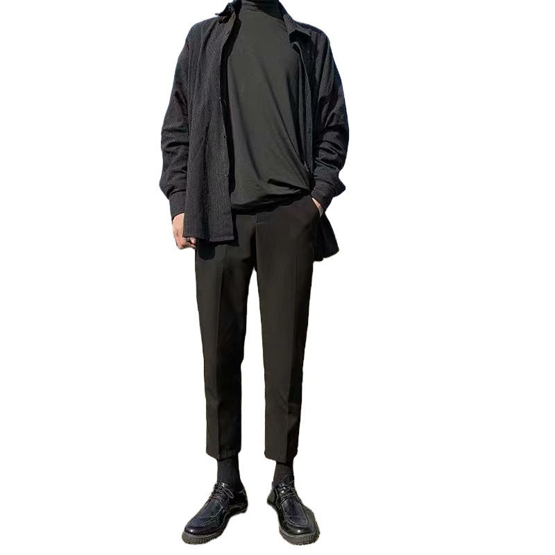 Men’s Korean Style Slim-Fit Draped Cropped Suit Trousers
